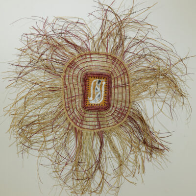 Marebu (Woven Mat) around bark painting of snake - Fibre -